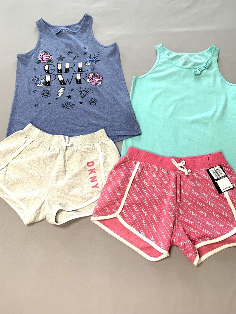 4 Piece Girl Set 2 DKNY Shorts 2 Tank Tops Children's Place Osh Kosh Size 14-16